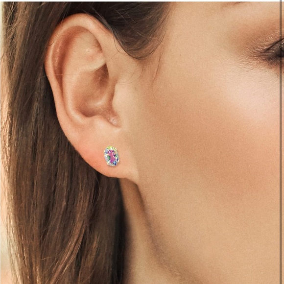 18k Mystic Rainbow Topaz Solitaire Stud Earrings - Picture 3 of 4